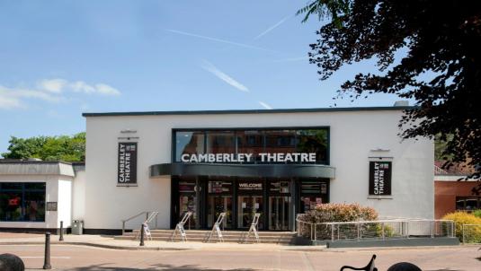 Camberley Theatre exterior with blue sky behind