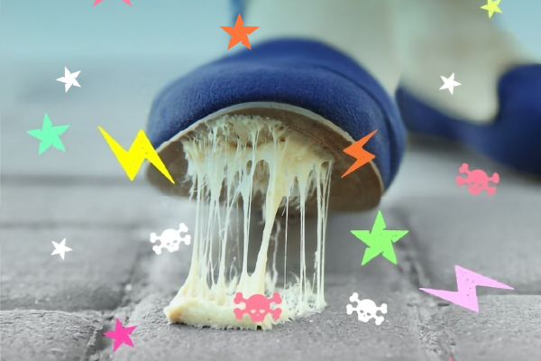 chewing gum under a shoe