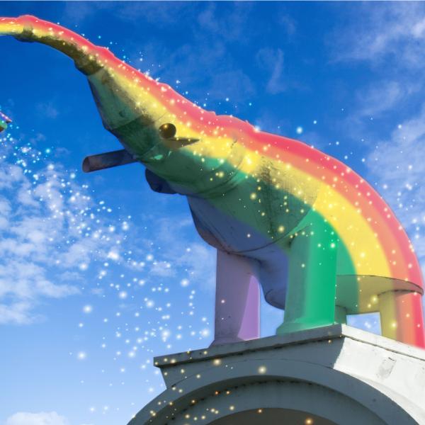 Illustration of a rainbow elephant.