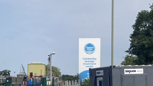 Sign with wording: Thames Water Camberley sewage treatment works