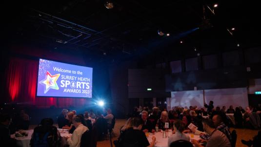 audience and stage at Camberley Theatre for the Sports Awards ceremony