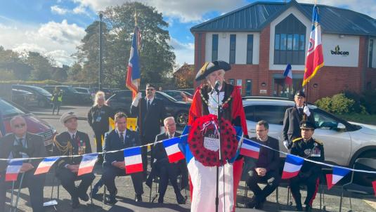Mayor of Surrey Heath speaking at Free French Forces event