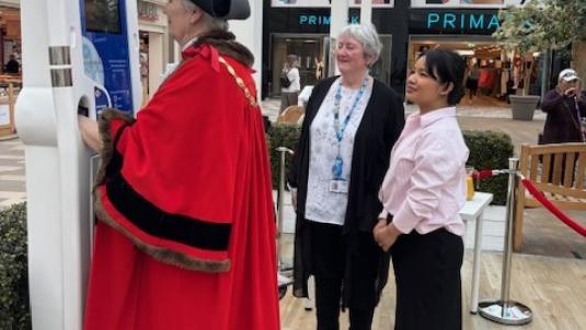 Mayor using health kiosk