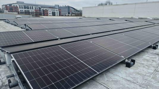 Solar panels on roof of Places Leisure Camberley
