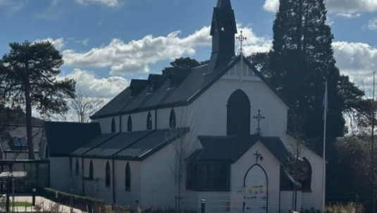 White church with tower
