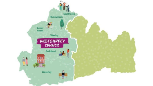 Map of Surrey with West Surrey area highlighted