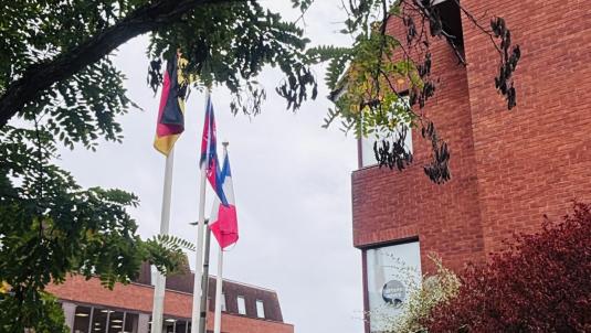 Nepal flag outside Surrey Heath House