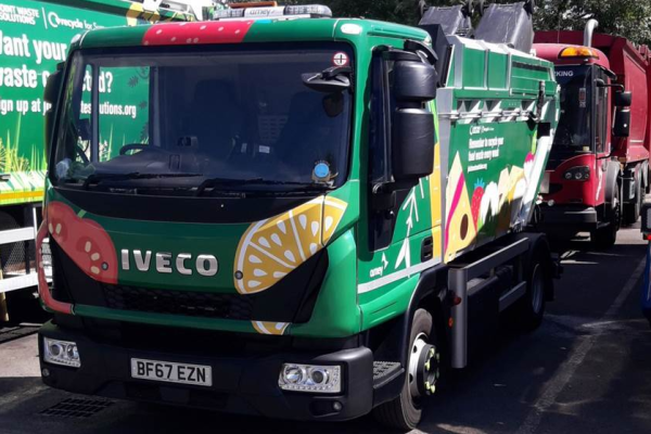 Colourful food waste truck