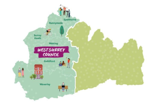 Map of Surrey with West Surrey area highlighted