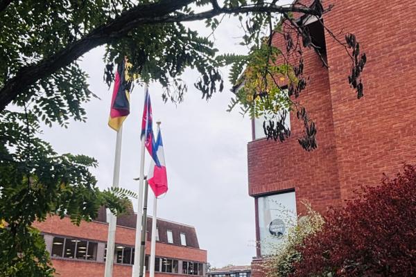 Nepal flag outside Surrey Heath House
