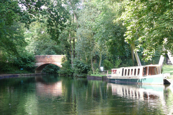 canal boat on the Basingstoke Canal at Frimley Lodge Park