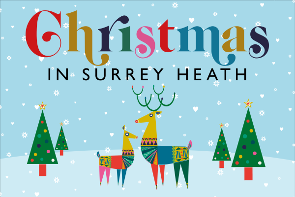 Christmas in Surrey Heath logo with reindeer and Christmas trees