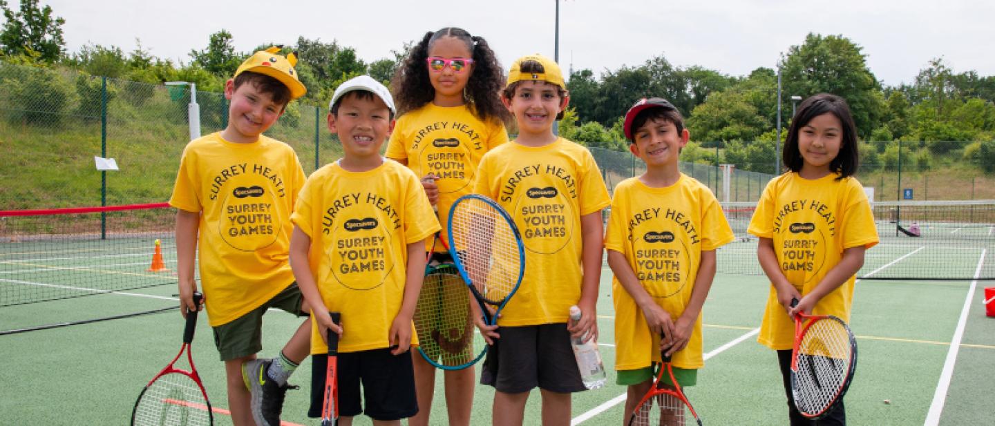 Surrey Heath tennis team posing for a photograph at the Surrey Youth Games 2023