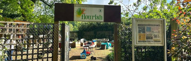 entrance to Flourish Community Garden at Frimley Lodge Park
