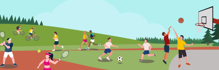 animate picture of people playing different sports in the sunshine