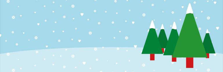 tree in front of a snowy blue background