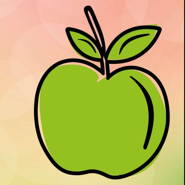 Apple from the Happy Healthy January logo on a multi couloured background