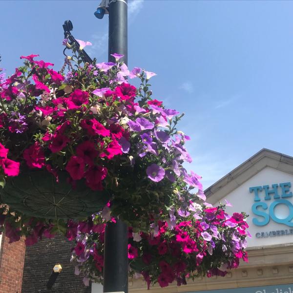 Flowers outside The Square shopping centre