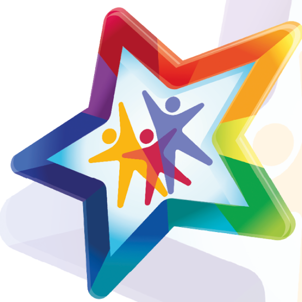  Surrey Heath Sports Awards 2024 logo, multicoloured star with three human figures inside