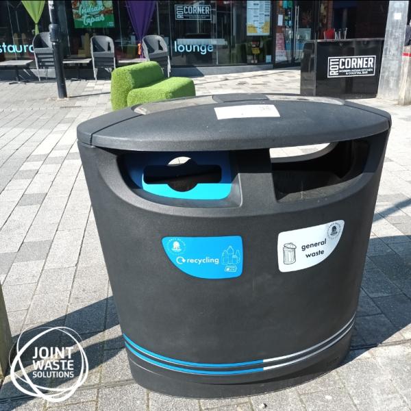 Dual purpose bin in shopping street
