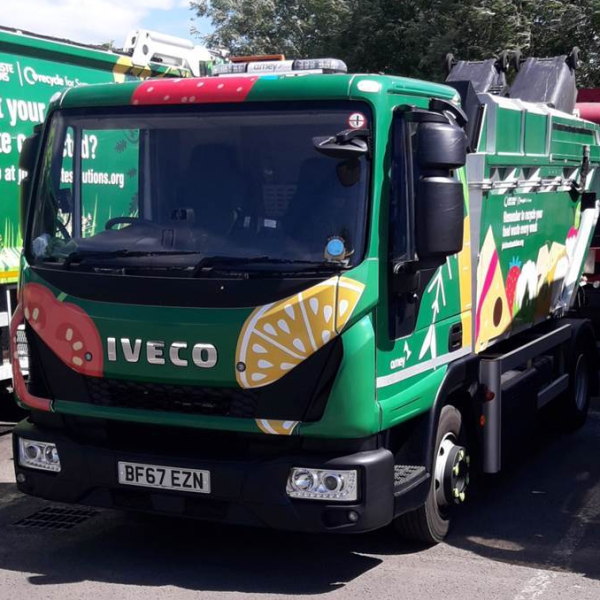 Colourful food waste truck