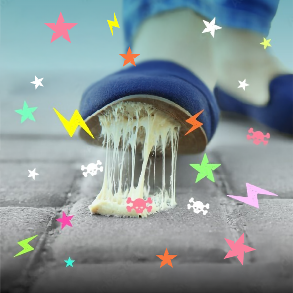 chewing gum under a shoe