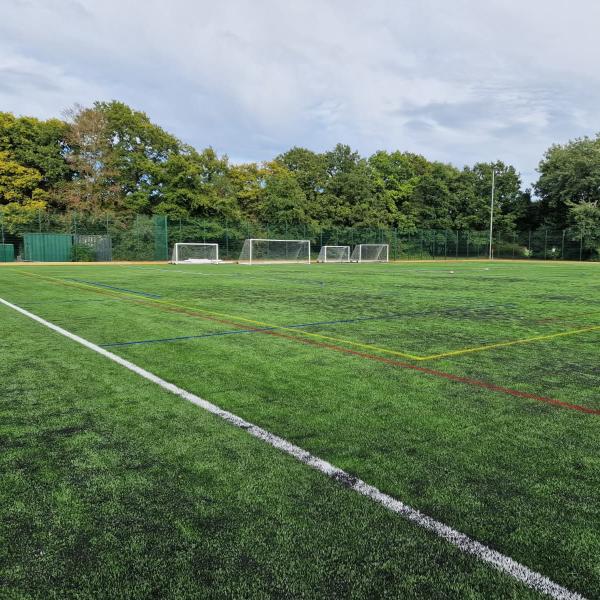 3G pitch with football goals in distance