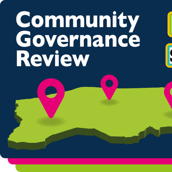 Map of Surrey Heath with wording: 'Community Governance Review. Have your Say'
