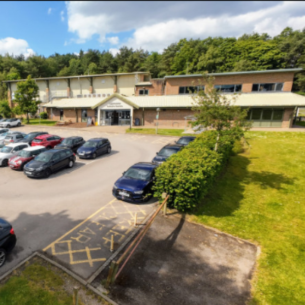 Exterior shot of Lightwater Leisure Centre and car park