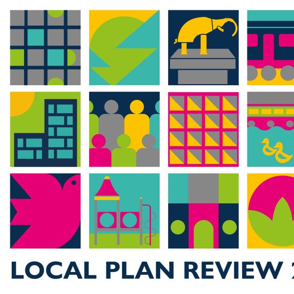 Grid of brightly coloured boxes with different planning related icons