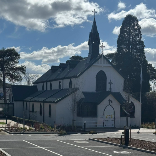 White church with tower