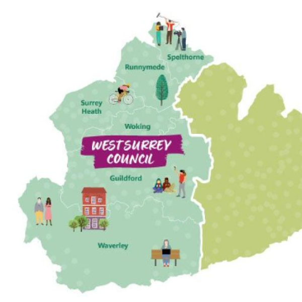 Map of Surrey with West Surrey area highlighted