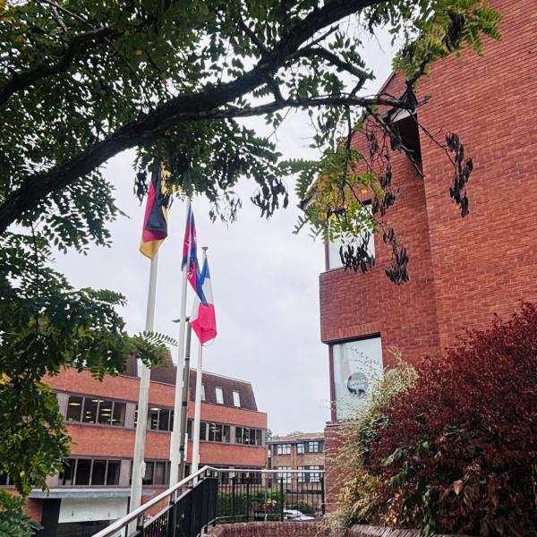 Nepal flag outside Surrey Heath House