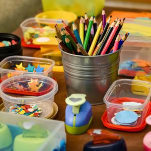 Craft items on a table