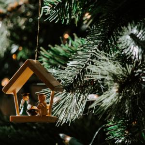 A Nativity themed Christmas ornament.
