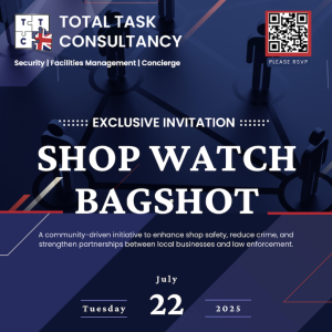 Shop Watch Bagshot - a community driven initiative to enhance shop safety, reduce crime, and strengthen partnerships between local businesses and law enforcement. 22 July 2025. 